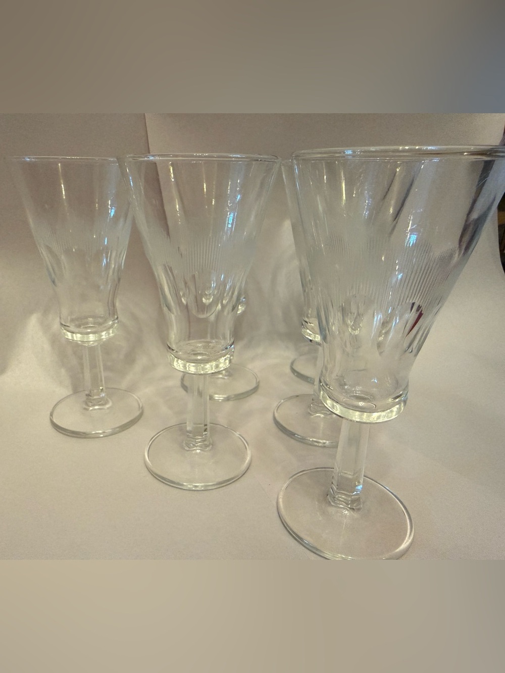 Set of 6 Clear Ribbed Stemmed Aperitif Glasses